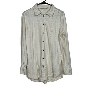Soft Surroundings Women's White Eyelet Lace Button Down Blouse Sz S Cottagecore